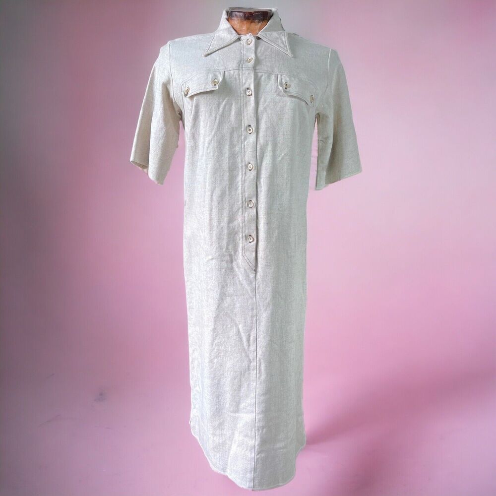 VINTAGE 70’s Shirtwaist Size 8 Shift Dress Country Miss Cotton Short Sleeve
